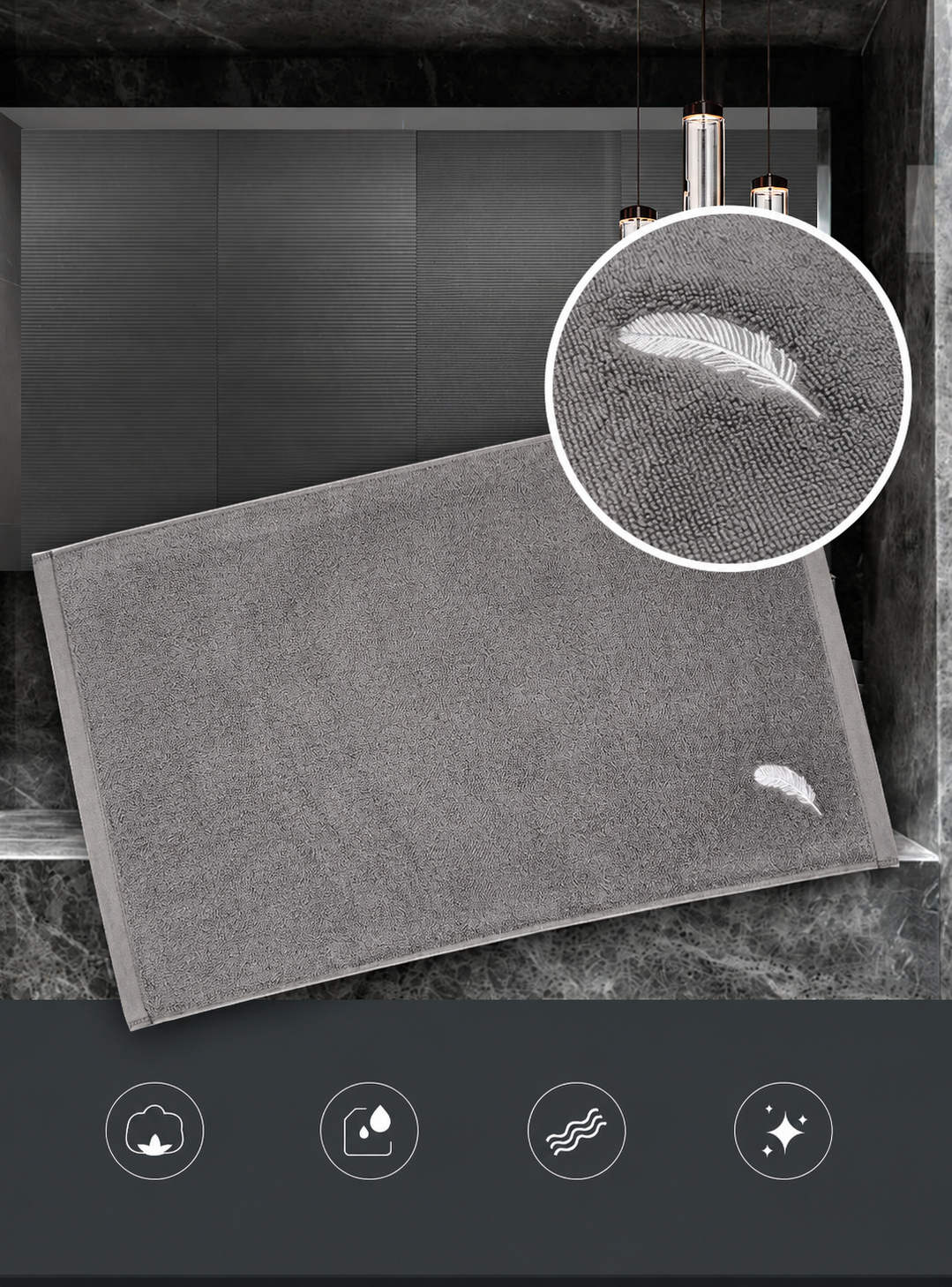 Gray 100% Cotton Hotel Bath Mat with Custom Jacquard Logo