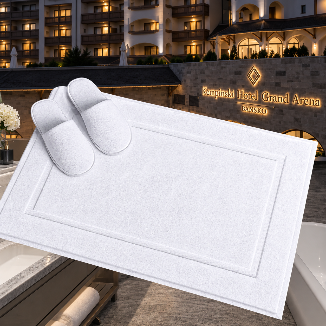 Luxury 100% Cotton Hotel Bath Mat with Jacquard Logo